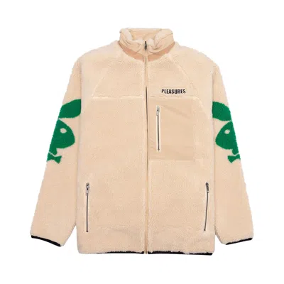 Pre-owned Pleasures X Playboy Bunny Sherpa Zip Up Jacket 'tan' | Men's Size L In Brown