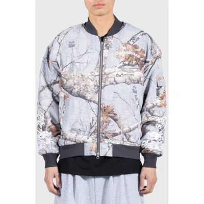 Pleasures X Realtree Edge® Dragon Water Resistant Satin Bomber Jacket In Grey Edge