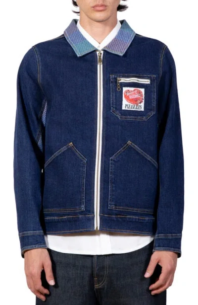 Pleasures X Richard Bernstein Cake Denim Zip Jacket In Blue