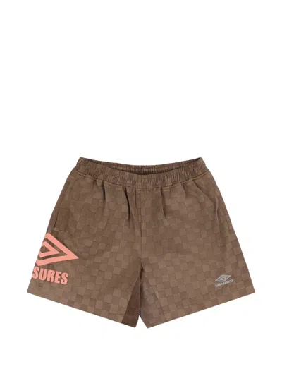 Pleasures X Umbro Checkered Shorts In Brown