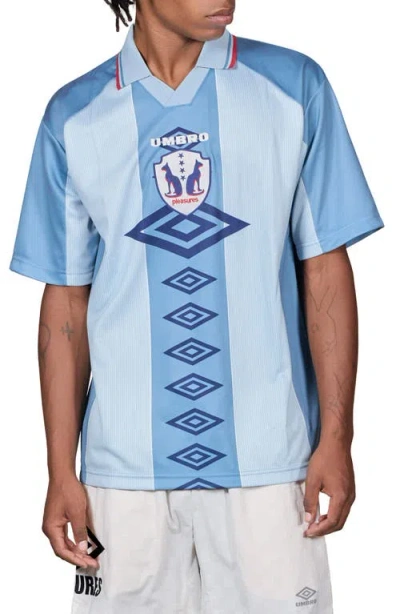Pleasures X Umbro Two Cats Short Sleeve Jersey In Blue