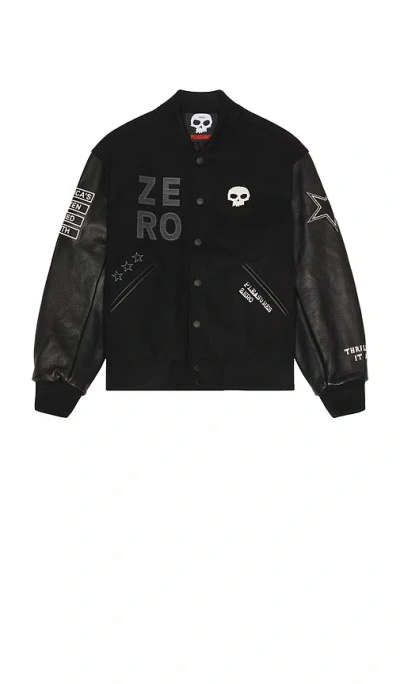 Pleasures X Zero Skateboards Varsity Jacket In Black