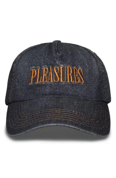 Pleasures Zigzag Adjustable Cotton Denim Baseball Cap In Black