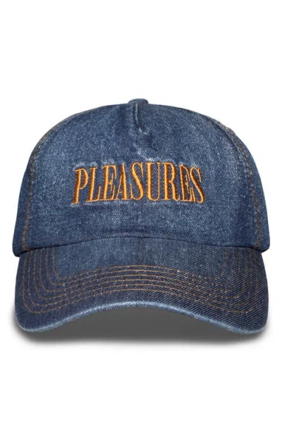 Pleasures Zigzag Adjustable Cotton Denim Baseball Cap In Blue