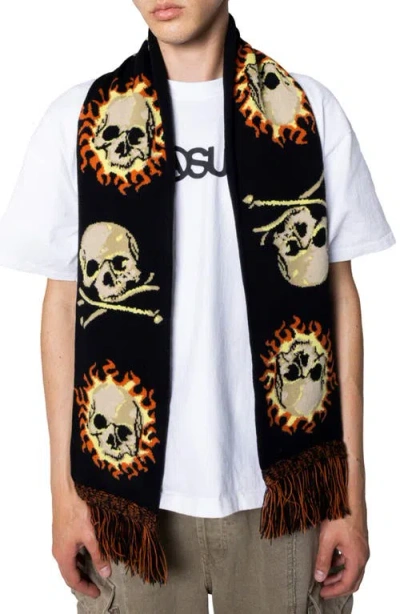 Pleasures Zine Skull Fringed Scarf In Multi