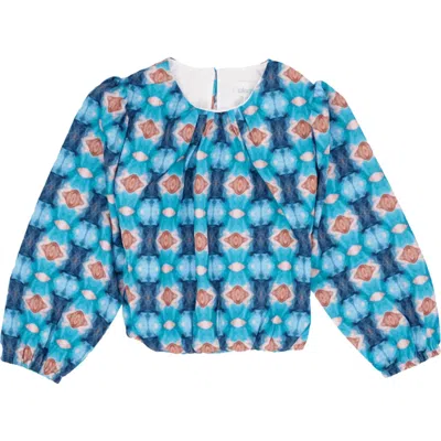 Pleat Kids' Girl's Wren Top In Blue Brown