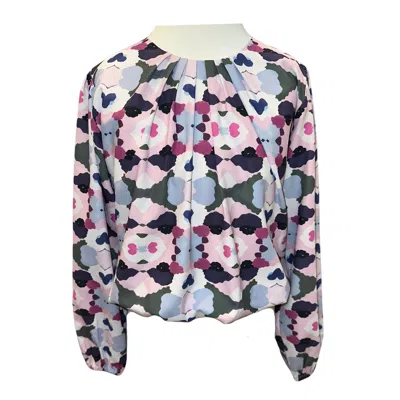 Pleat Kids' Girls Wren Top In Magenta Ink Blot In Multi
