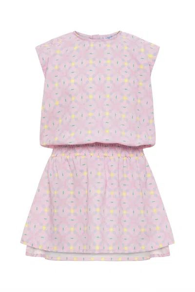 Pleat Kid's Josie Dress In Pink Lemonade