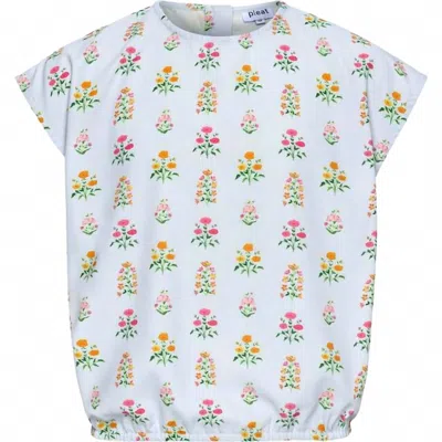Pleat Kids' Emma Top In Blue Floral Block Print In Multi