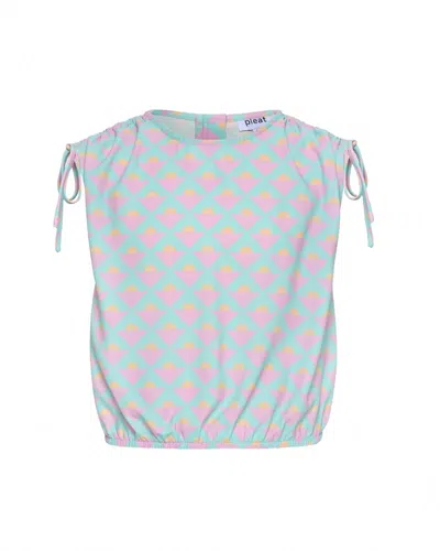 Pleat Kids' Emma Top With Ties In Abstract Horizon In Multi