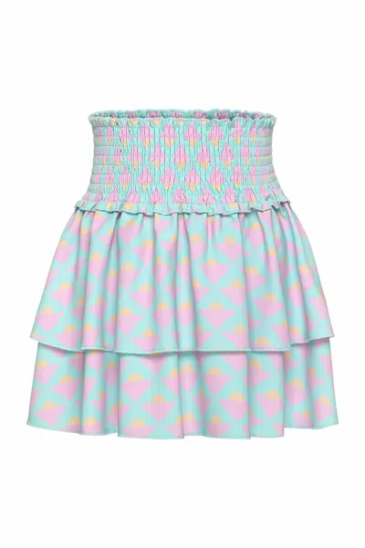 Pleat Kids' Scottie Skirt In Abstract Horizon In Blue