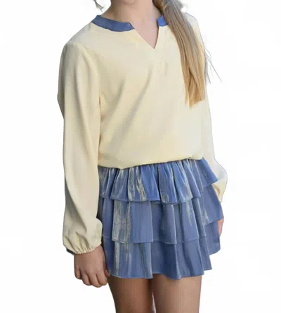 Pleat Kids' Milly Top In Cream/blue In Yellow