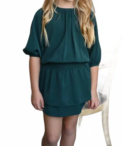 Pleat Kids' Rory Dress In Dark Green