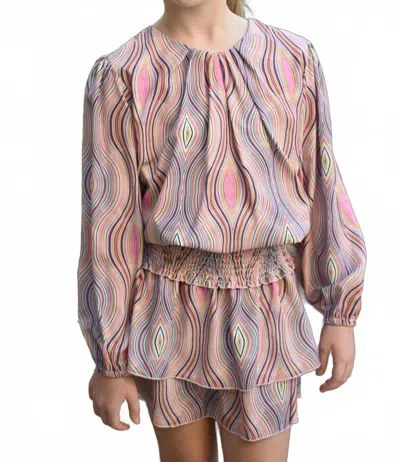 Pleat Kids' Wren Top In Peacock In Multi