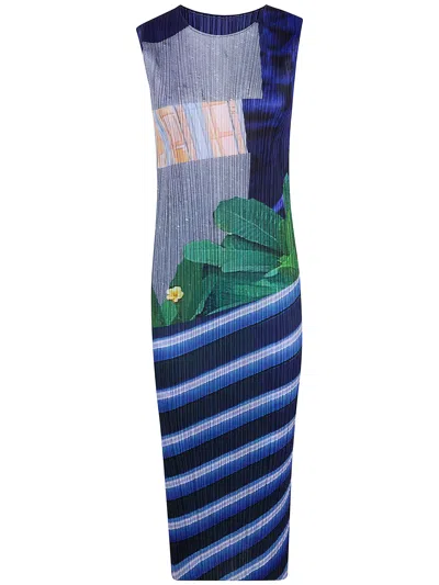 Pleats Please Abito Maniche Lunghe "city Collage" In Gray