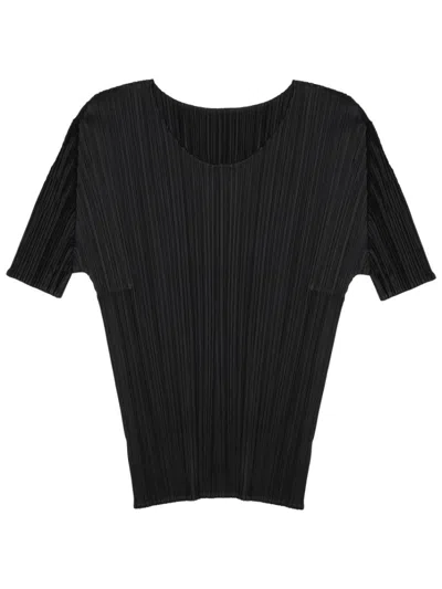 Pleats Please Black Textured Round Neck T-shirt