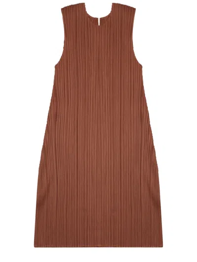 Pleats Please Brown Pleated Round Neck Top