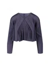 Pleats Please Cropped Grey Sweater With Unique Pleated Texture In Blue