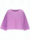 Pleats Please Cropped Long-sleeve Ribbed Top With Flared Sleeves In Purple