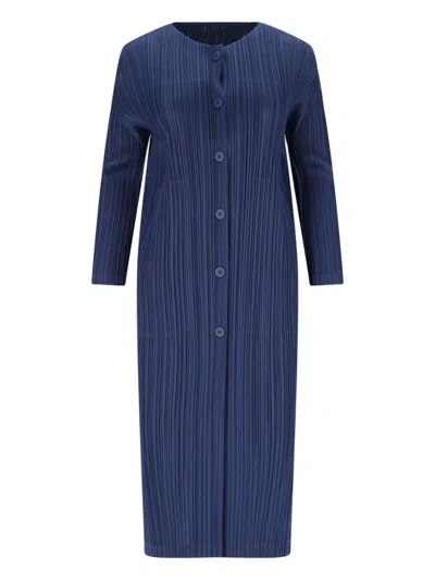 Pleats Please 'february' Pleated Coat In Blue