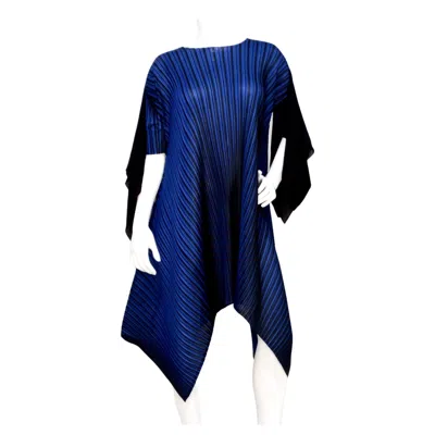 Pre-owned Pleats Please Issey Miyake 1990s  Blue & Black Striped Asymmetric Tunic