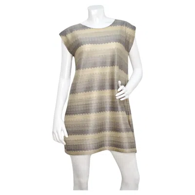 Pre-owned Pleats Please Issey Miyake 1990s  Striped Earthy Tones Tunic Blouse In Gray
