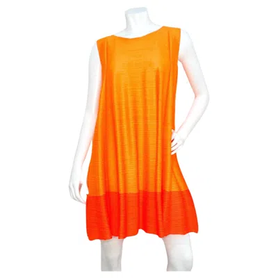 Pre-owned Pleats Please Issey Miyake 1990s  Sunset Color-block Babydoll Dress In Orange