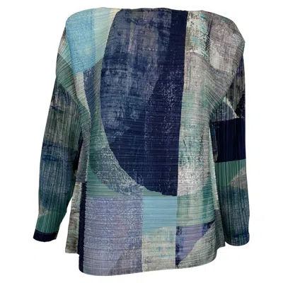 Pre-owned Pleats Please Issey Miyake  Blue Grey Modernist Long Sleeve Top 5 In Gray