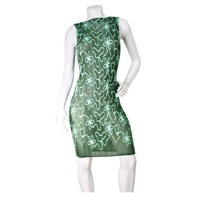 Pre-owned Pleats Please Issey Miyake  Green Perforated Floral Vintage Sleeveless Dress