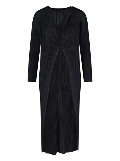 Pleats Please Long Plissé Cardigan In Black