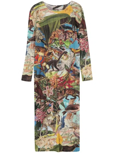 Pleats Please Multicolor Printed Pencil Midi Dress