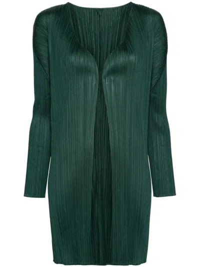 Pleats Please New Colorful Basics 3 Long Cardigan In Green
