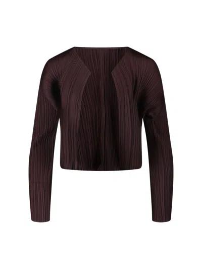 Pleats Please Pleated Cardigan In Brown