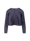 Pleats Please Cropped Grey Sweater With Unique Pleated Texture In Blue