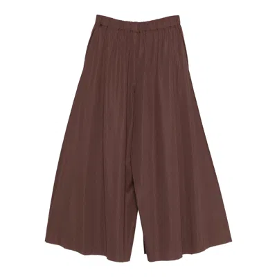 Pleats Please Pleated Cropped Trousers In Brown