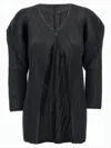Pleats Please Pleated Design Cardigan With Deep V-neckline And Flowy Sleeves In Black