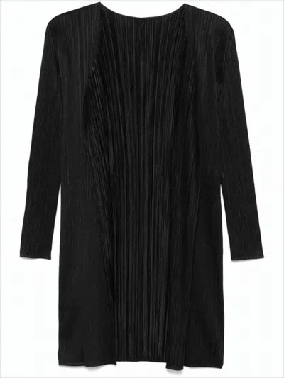 Pleats Please Pleated Design Cardigan With Long Silhouette And Round Neckline In Black