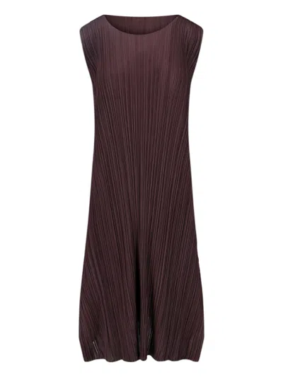 Pleats Please Pleated Midi Dresses In Brown