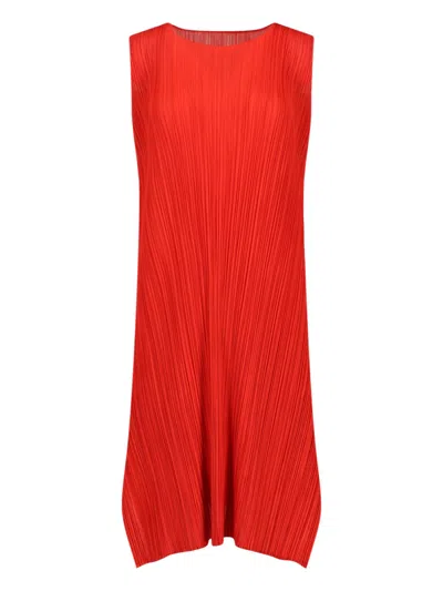 Pleats Please Pleated Midi Dresses In Orange