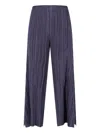 Pleats Please Pleated Wide-leg Trousers With Cropped Silhouette In Blue