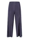 Pleats Please Pleated Wide-leg Trousers With Cropped Silhouette In Blue