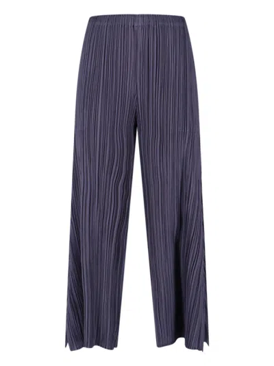 Pleats Please Pleated Wide-leg Trousers With Cropped Silhouette In Blue