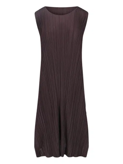 PLEATS PLEASE PLISSÉ MIDI DRESS - BROWN