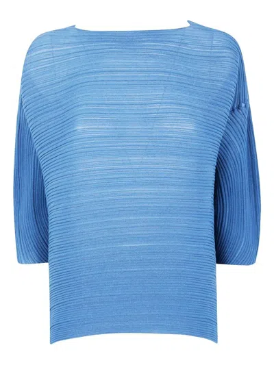 Pleats Please "sheer Bounce Knit" Shirt In Blue