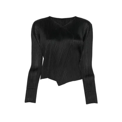 Pleats Please V-neck Cardigan In Black