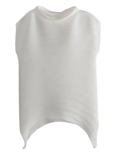 Pleats Please White Pleated Round Neck Top