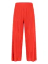 Pleats Please Wide-leg Cropped Trousers With Distinctive Pleated Texture In Red