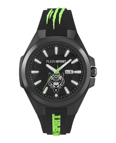 Plein Sport Mens Tigermaster 3 Hand Date Quartz Black Silicone Strap 47mm