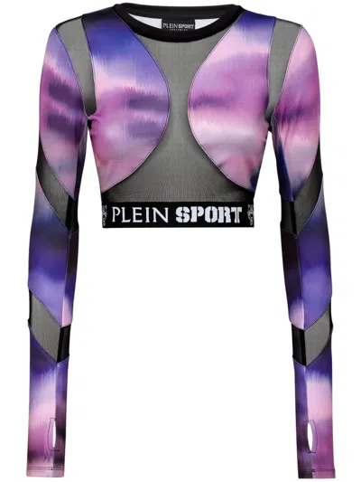 Plein Sport Abstract-print Long-sleeved Top In Violett