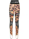 Plein Sport Baroque-print Cotton Leggings In Black